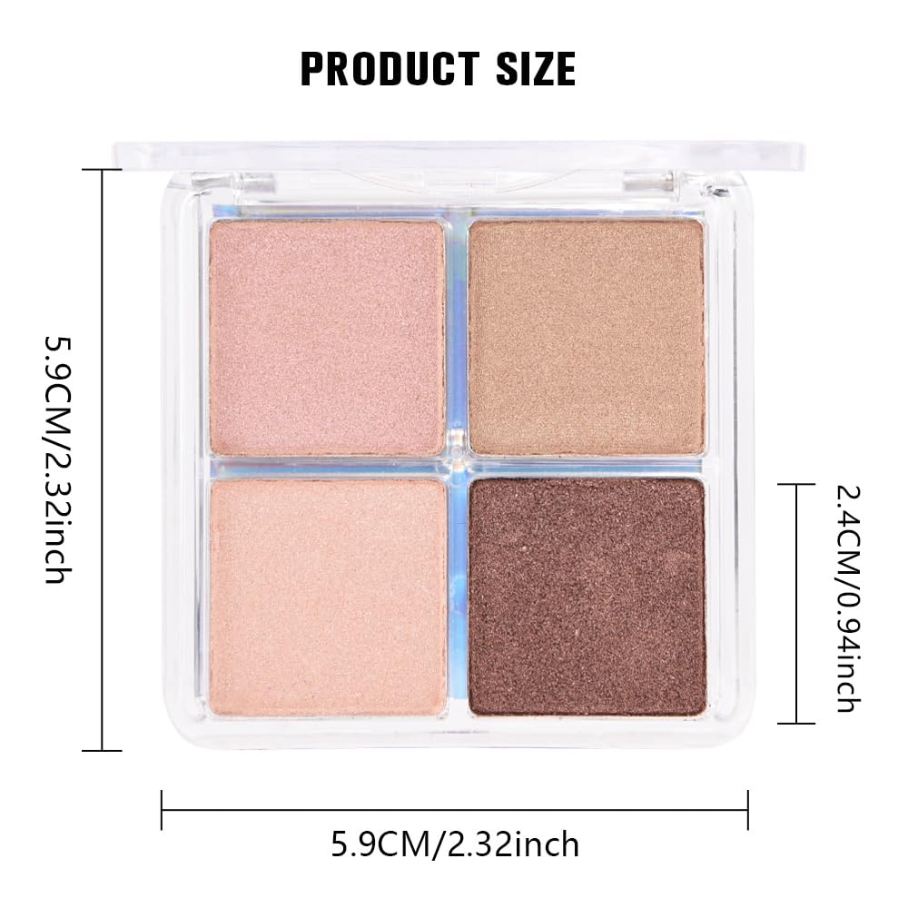 4 Colors Dark Brown Nude Pink Eye Shadow Powder Palette Makeup, Neutral Matte Shimmer Cream Quads Eyeshadow Palette for Women Highly Pigmented Waterproof, paleta de sombras de ojos, Vegan, 06