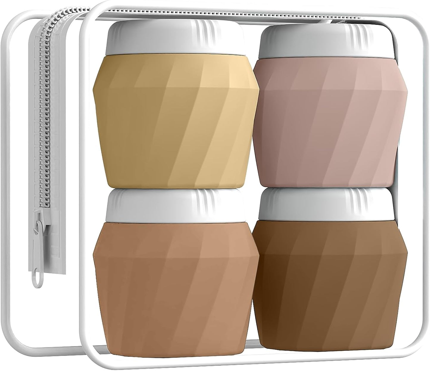 Travel Containers for Toiletries, Premium Silicone Cosmetic Cream Jars, TSA Approved Leak-Proof Refillable Travel Size Toiletries with Clear Bag for Cosmetic Face Body Cream (Apricot, 1.7OZ)