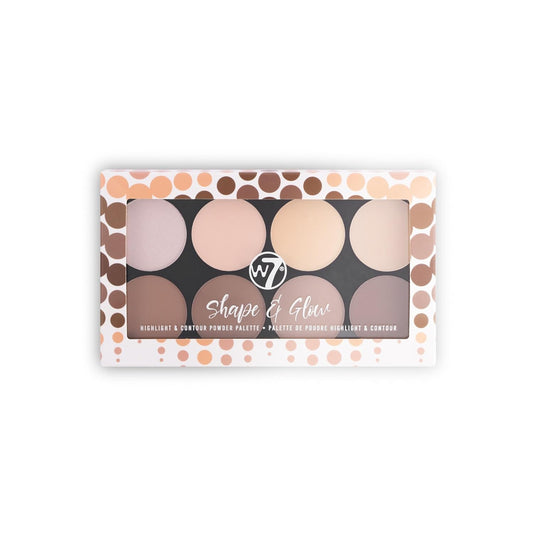 W7 Shape & Glow Highlight & Contour Powder Palette - Professional 8 Shade Face Makeup Palette