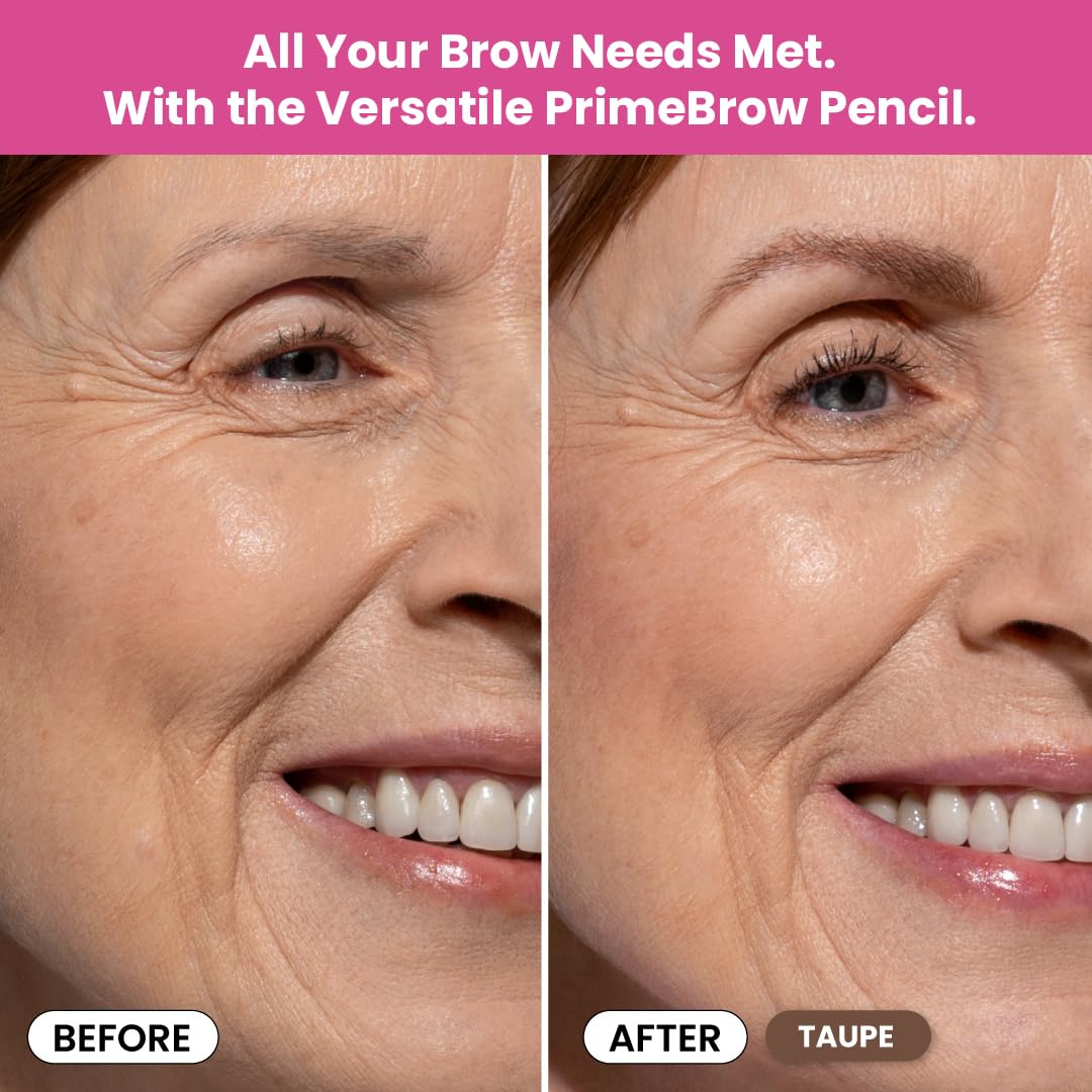 PrimeBrow Pencil for Mature Women – Ultra-Precise Tip for Natural, Hair-Like Strokes – Smudge-Proof & Long-Lasting Wear – Great for Thinning, Sparse, or Graying Brows (Taupe)
