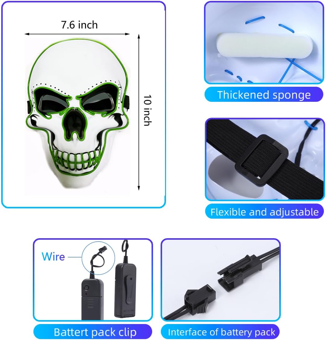 OceanWings Halloween Mask LED Light up Costumes Scary Mask for Party Supplies Favor