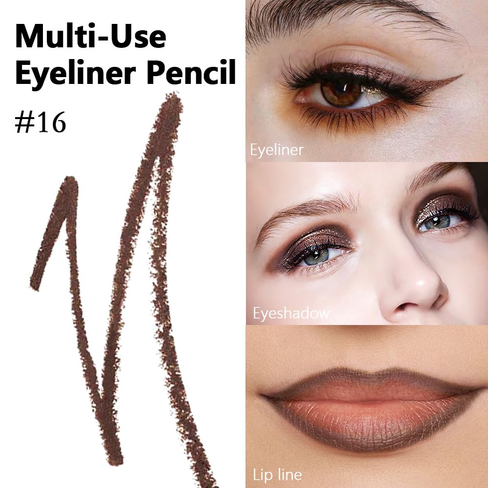 evpct Brown Eyeliner Pencils for Eyes, Brown Colored Eye Liner Pencil Pen Makeup Waterproof Smudge Proof, Colored Gel Waterline Eyeliner Liquid, Face Eye Paint Stick Halloween Makeup 16