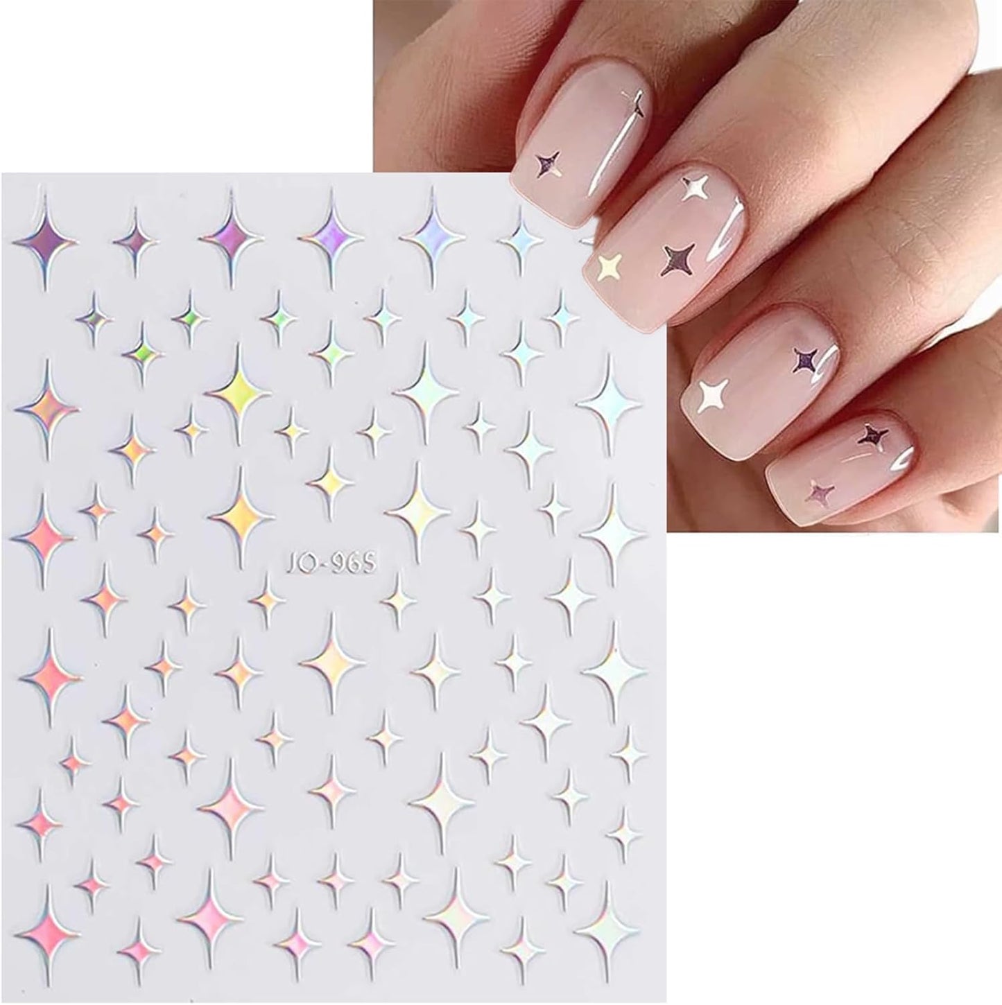 12 Sheets Star Nail Stickers Decals Silver Heart Nail Stickers Geometric Line Nail Decals for Nail Art 3D Self Adhesive Holographic Stripe Nail Designs for Women Nail Art Supplies Decorations