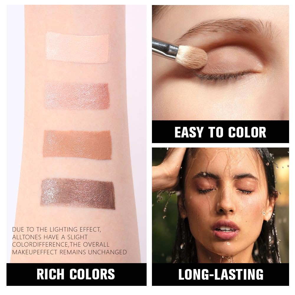 evpct Cream Eye Shadow Palette Makeup for Older Women, Beige Nude Antique Rose Cocoa Brown Taupe Mauve Metallic Shimmer Glitter Matte Eyeshadow Quad Palette Creme Eye Brightener Makeup, Smudge Proof