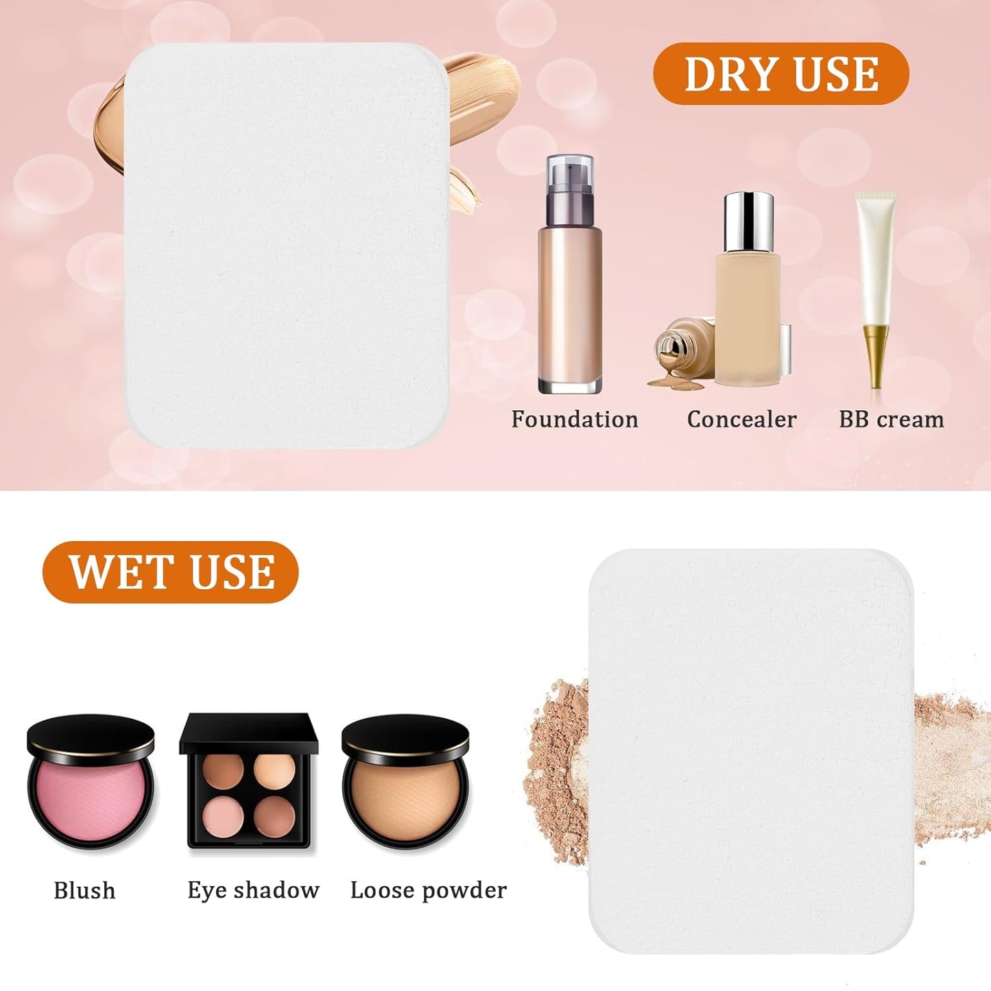 20Pcs White Makeup Cosmetic Sponge Square Make Up Facial Face Soft Sponge Cosmetic Puff Women Lady Beauty Makeup Foundation Powder Puff for All Skin Types Wet and Dry Dual Use