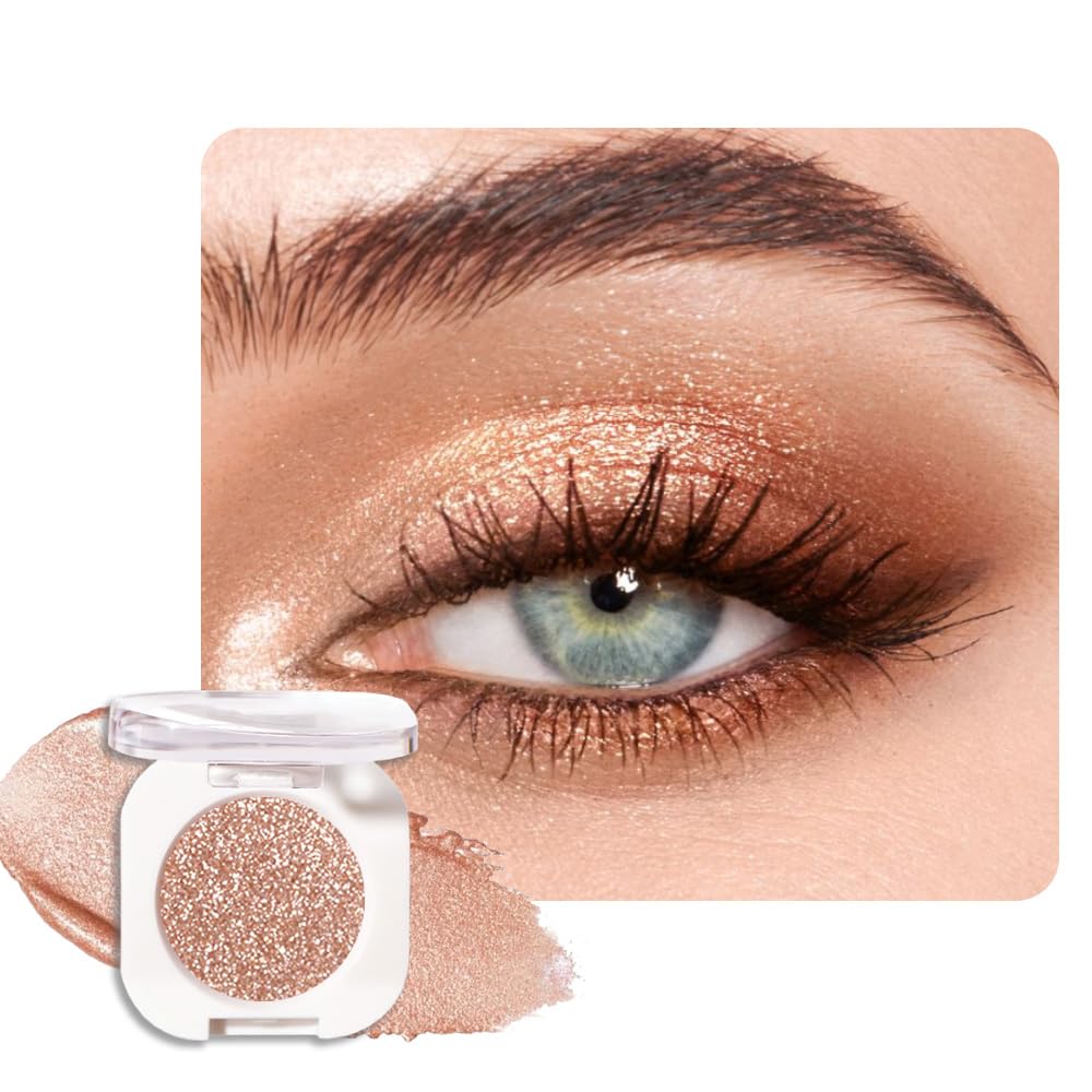 Single Glitter Shimmer Sparkle Eye shadow Palette Makeup, Light Brown Glitter Eyeshadow for Women, Pigmented Waterproof Sombras Para Ojos, Vegan, Talc, Paraben & Cruelty Free, 09