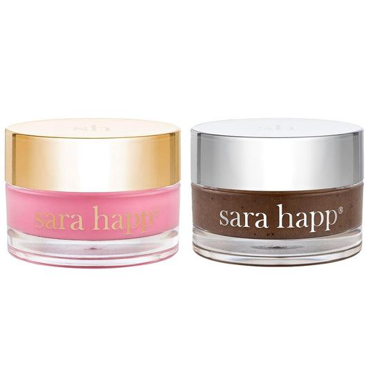 Sara Happ Sweet Clay Mask + Vanilla Bean Sugar Lip Scrub Duo - Exfoliating Lip Treatments, Moisturizers for Dry and Flaky Lips, Vegan (0.47 Oz and 0.5 Oz jars)