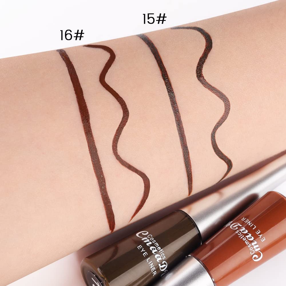 evpct 2Pcs Dark Brown Coffee Liquid Eyeliner Set Waterproof Brown Colored Eye Liners for Women Stamps Shapes for Eyes delineadores de colores para ojos delineador de ojos
