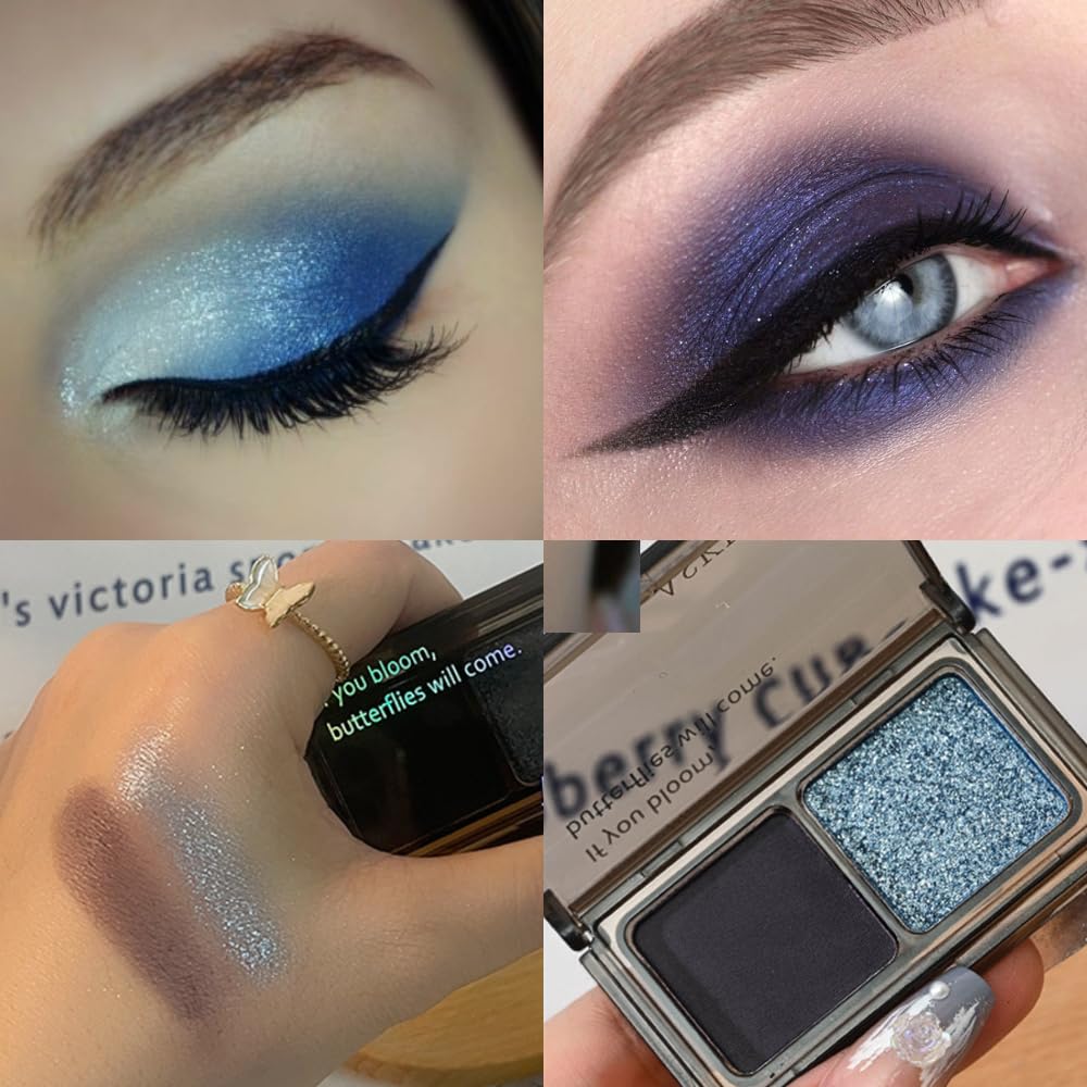 AMY'S DIARY 2 Color Shimmer blue+Deep purple Eyeshadow Palette – Shimmer matte Shades eye shadow for Eye Makeup, Long-Lasting & Highly Pigmented, Vegan & Cruelty-Free for woman