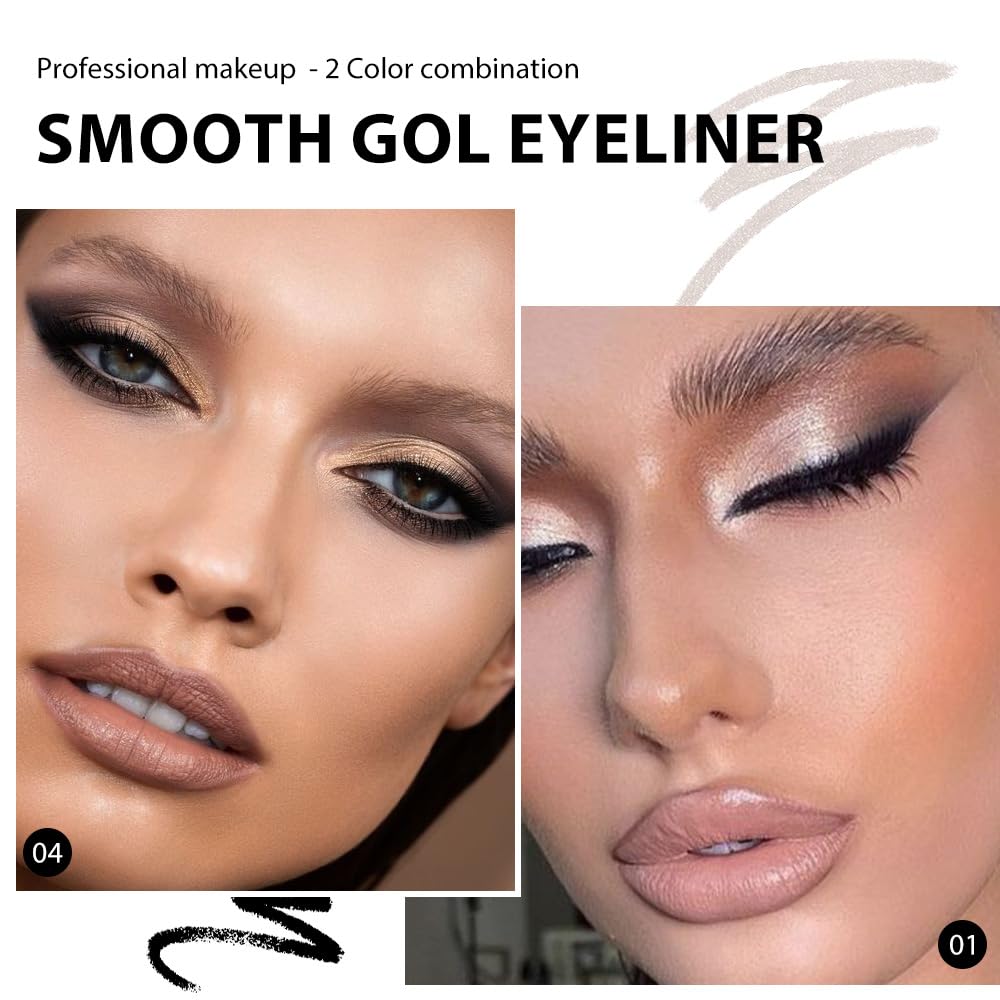 Kaely 2Pcs Black Silver Gel Eyeliner Pencil,Natural Cream Eye Liner Waterproof Smudge Proof,Cat Eye Black Smokey Eyeshadow Palette Stick Crayon,Goth Halloween Makeup,delineador de ojos contra el agua