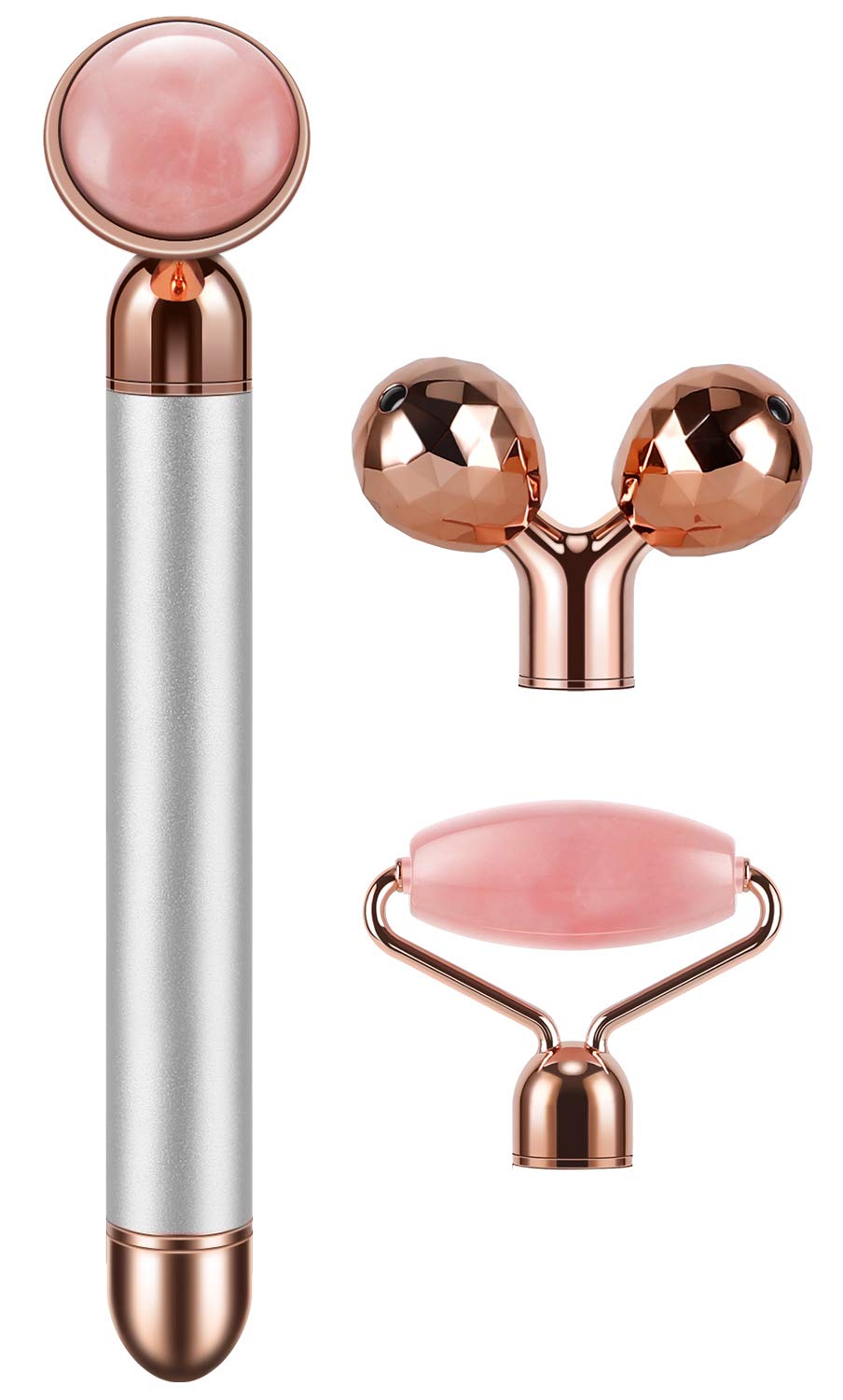 3-IN-1 Electric Jade Roller 3D Roller Facial Roller & Face Massager, Rose Quartz