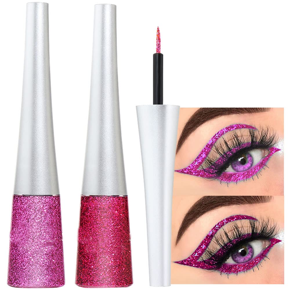 evpct 2Pcs Light Rose Purple Pink Color Liquid Glitter Eyeliner Sets for Women, Liquid Sparkly Glitter Eyeliner delineador con glitter de colores para ojos colores 11+15