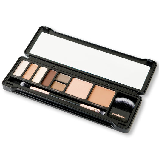 Profusion Cosmetics Day Face Pro Makeup Case - 8 Shades Palette with Brushes for Perfect Daytime Looks