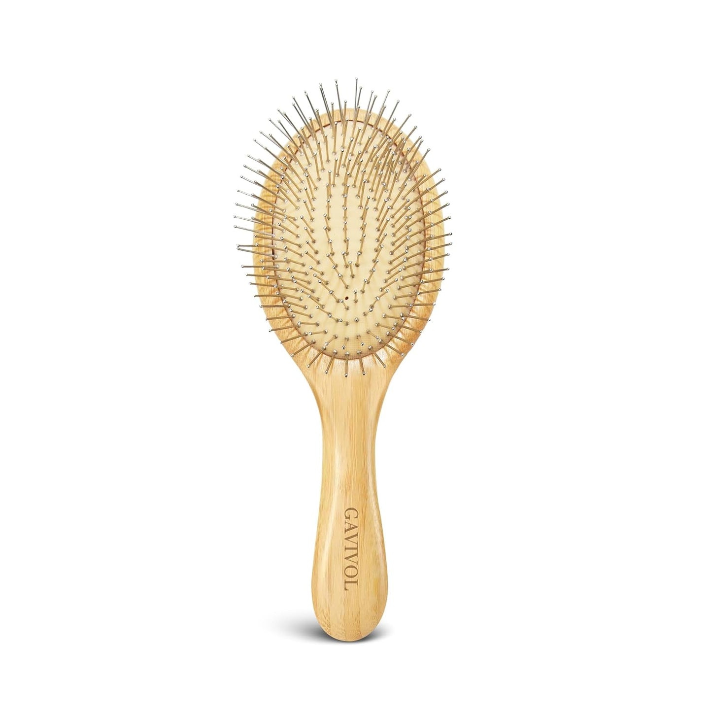 Bamboo Paddle Hairbrush with Steel Bristles for Anti-Static Detangling & Scalp Massage – Wooden Handle Brush for Hair Growth, All Hair Types