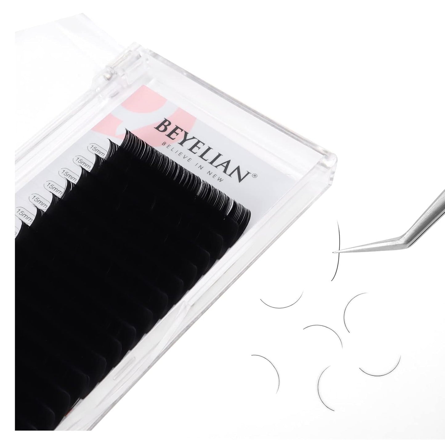 BEYELIAN Eyelash Extensions, Individual Lashes, 0.15mm D Curl 15mm Super Matte Classic Lash Extensions, Ellipse Flat Eyelash Extension, Light and Soft Natural Look for Professional Salon Use