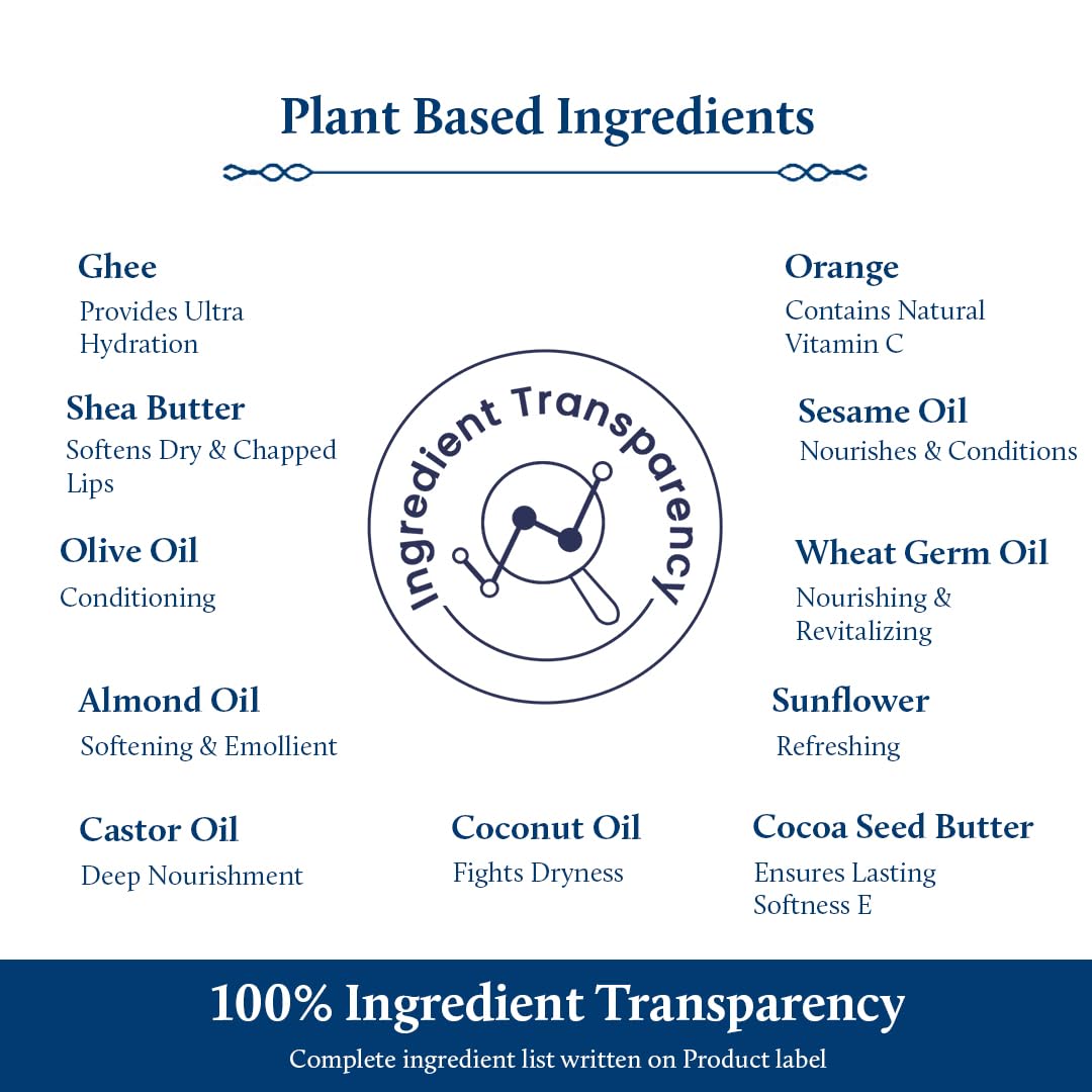 Blue Nectar Ayurvedic Orange Lip Balm with Organic Ghee & Natural Vitamin C for Dry Lips | Moisturizing Lip Gloss with Clean Ingredients (0.35 oz, 10 Herbs)