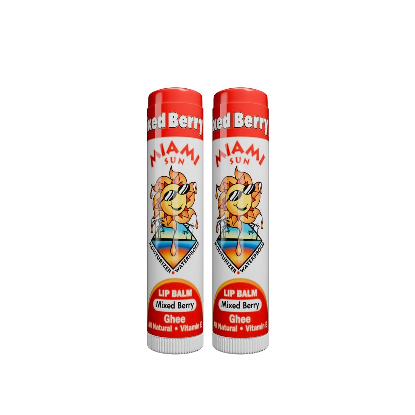 Miami Sun Natural Ghee Lip Balm, Hydrating Lip Treatment with Shea Butter & Beeswax, Organic & Non-Toxic, Best for Dry, Chapped Lips - Moisturizing, Healing, Chemical-Free Care (2 Pcs, Mixed Berry)
