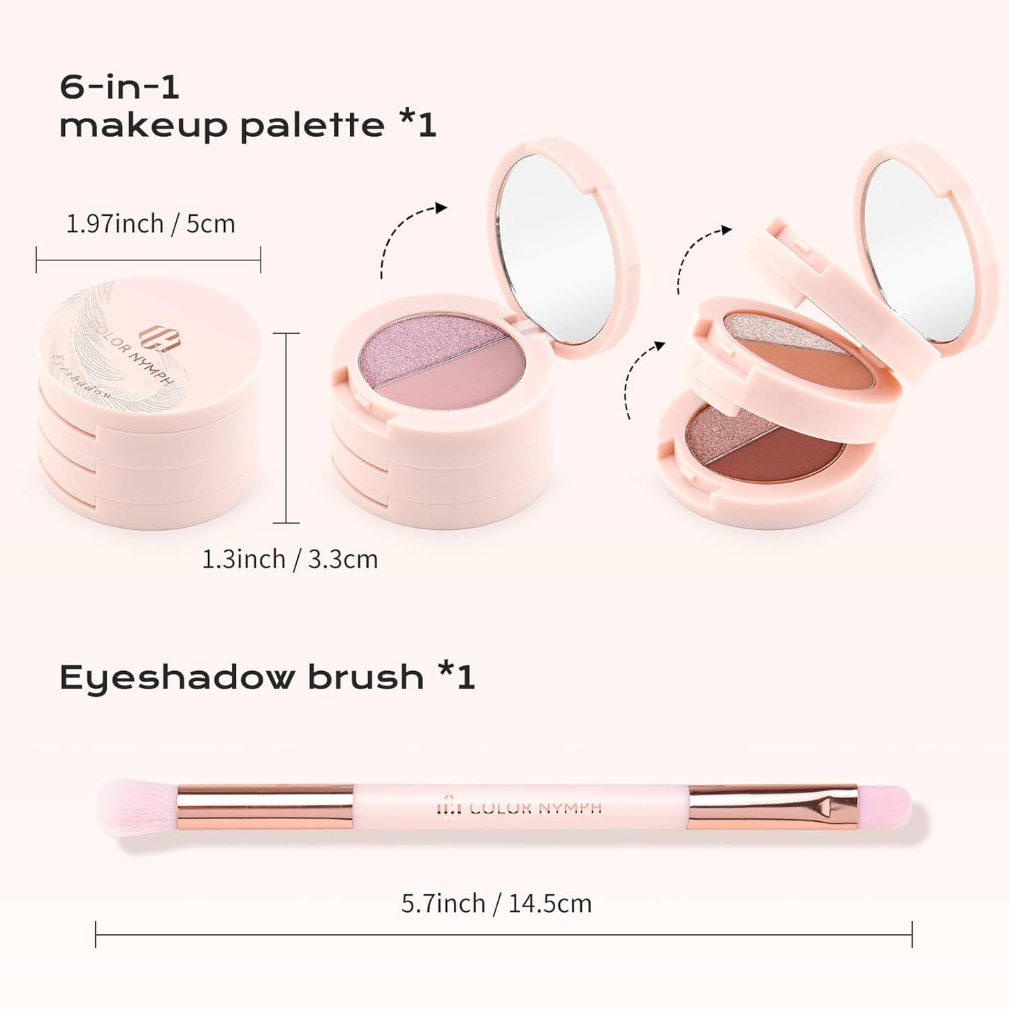 Color Nymph 6 Colors Eyeshadow Makeup Palette | 6-IN-1 Multi-Colored Shimmer & Matte Long-Lasting Travel Size Eye Shadow Make up Kit, Stacked Makeup Design Includes Eyeshadow Brush and Mirror