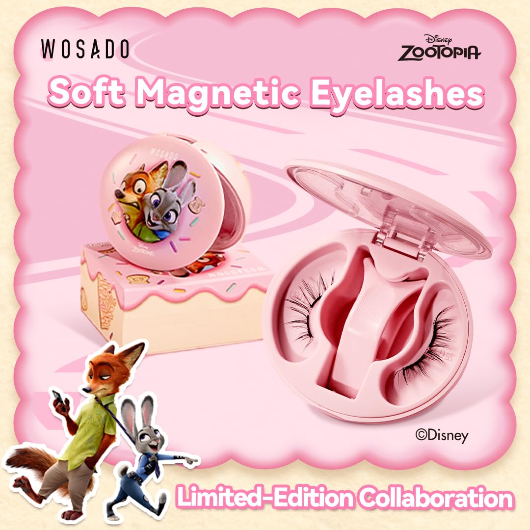 WOSADO×Disney Soft Magnetic Eyelashes Kit with Applicator, Gazelle Reusable Glue-free Wispy Magnetic Lashes, Cruelty-free False Lashes, Waterproof, Lightweight, Suit for Heavy Makeup