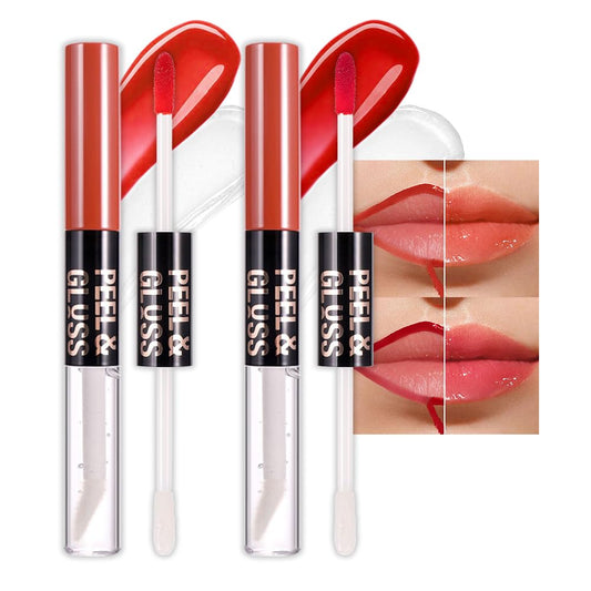 2Pcs Lip Stain Peel Off Lip Gloss oil Dual-Ended Combo, Lips Liner Stain Peel Off Masque, Long Lasting & Waterproof, Transfer-Proof Lip Tint Stain with Lip oil for All Skin Type 01#+04#