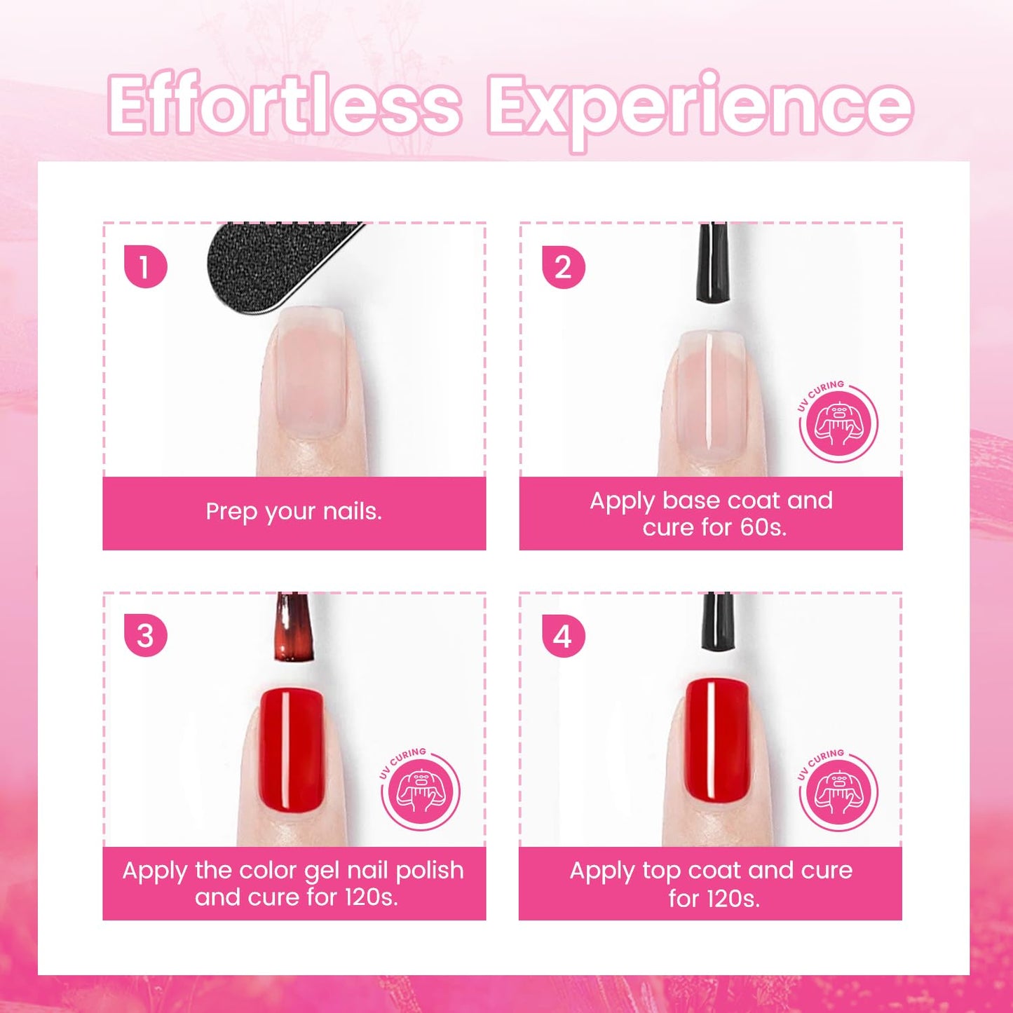 JODSONE 12 PCS Gel Nail Polish Base Coat and Top Coat Red Pink High Gloss Fashion Women Gifts