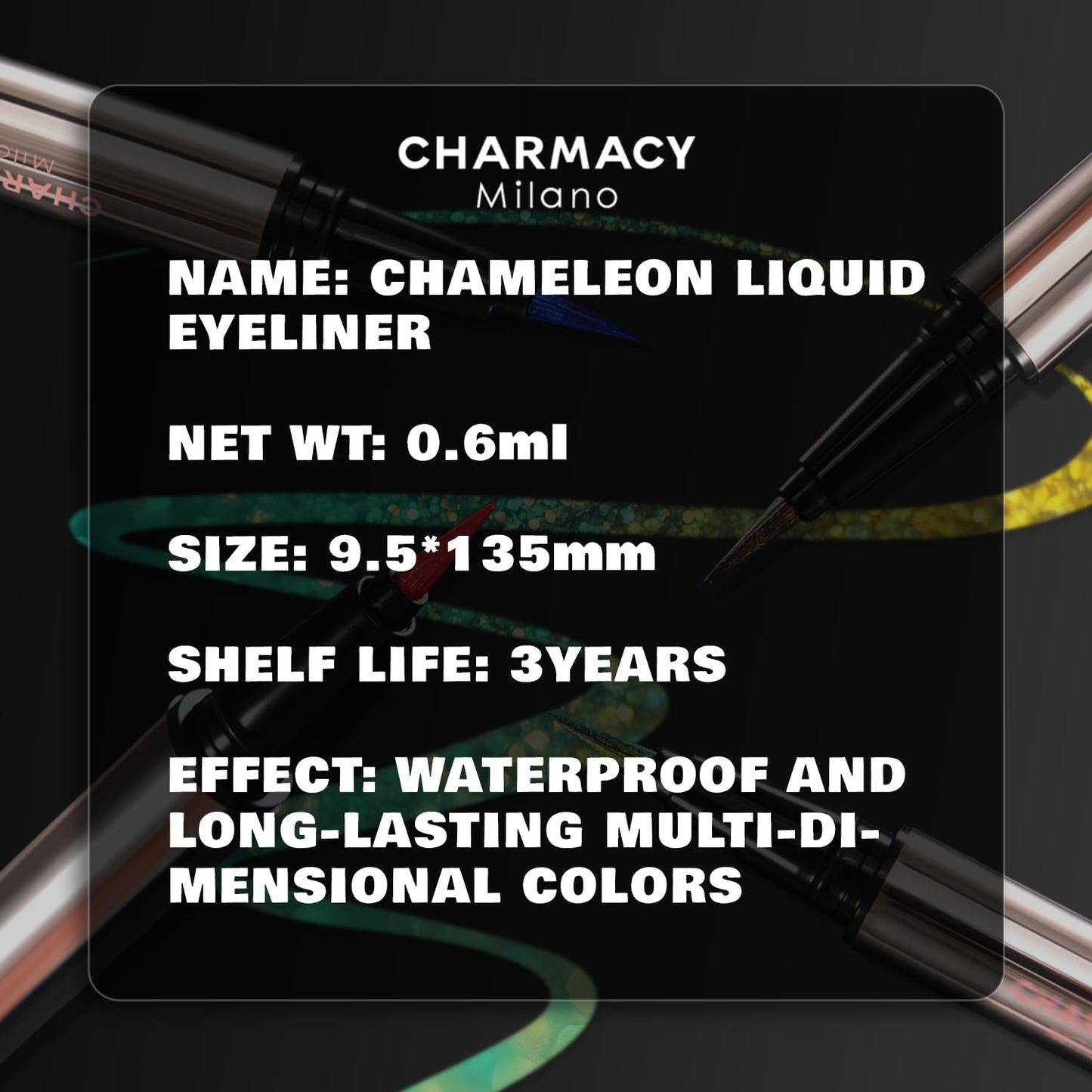 CHARMACY New Chameleon Liquid Eyeliner, Liquid Glitter Eyeliner, Highly Pigmented, Metallic MultiColor Shifting waterproof Eyeliner, Ultra-Fine Tip, Longwearing, Smudge-proof (A02 Mystic Mirage)