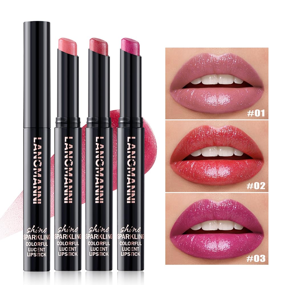 Jolilab 4pcs Sparkling Lipstick Set, Diamond Shiny Bold Glow Goth Lipstick for Women Girls, Non-sticky, Waterproof, Moisturizing, Metallic Shine, Long Lasting