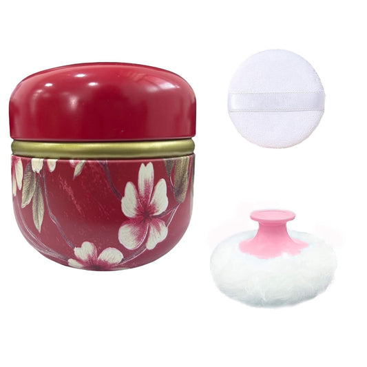 Body Powder Puff and Container for Dusting Powder, Women Powder Puff and Powder Case for Bath and Travel (Red Future)