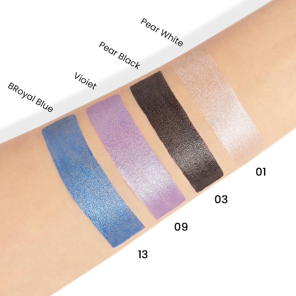 evpct 4Pcs Cream Eyeshadow Pencil Bulk Stick Set for Eyes Waterproof Pearl White Pearl Black Violet Purple Royal Blue Shimmer Metallic Eyeshadow Crayon Stick sombras en crema para ojos