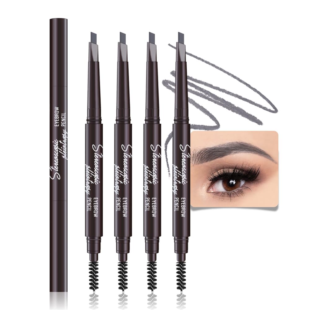 Retractable Eyebrow Pencils for Women, Waterproof Ash Gray Eye Brow Pen Brow Brush for Eye Makeup, Dual-Sided Soft Ultimate Definer Pencils, Fine Tip lapiz de cejas