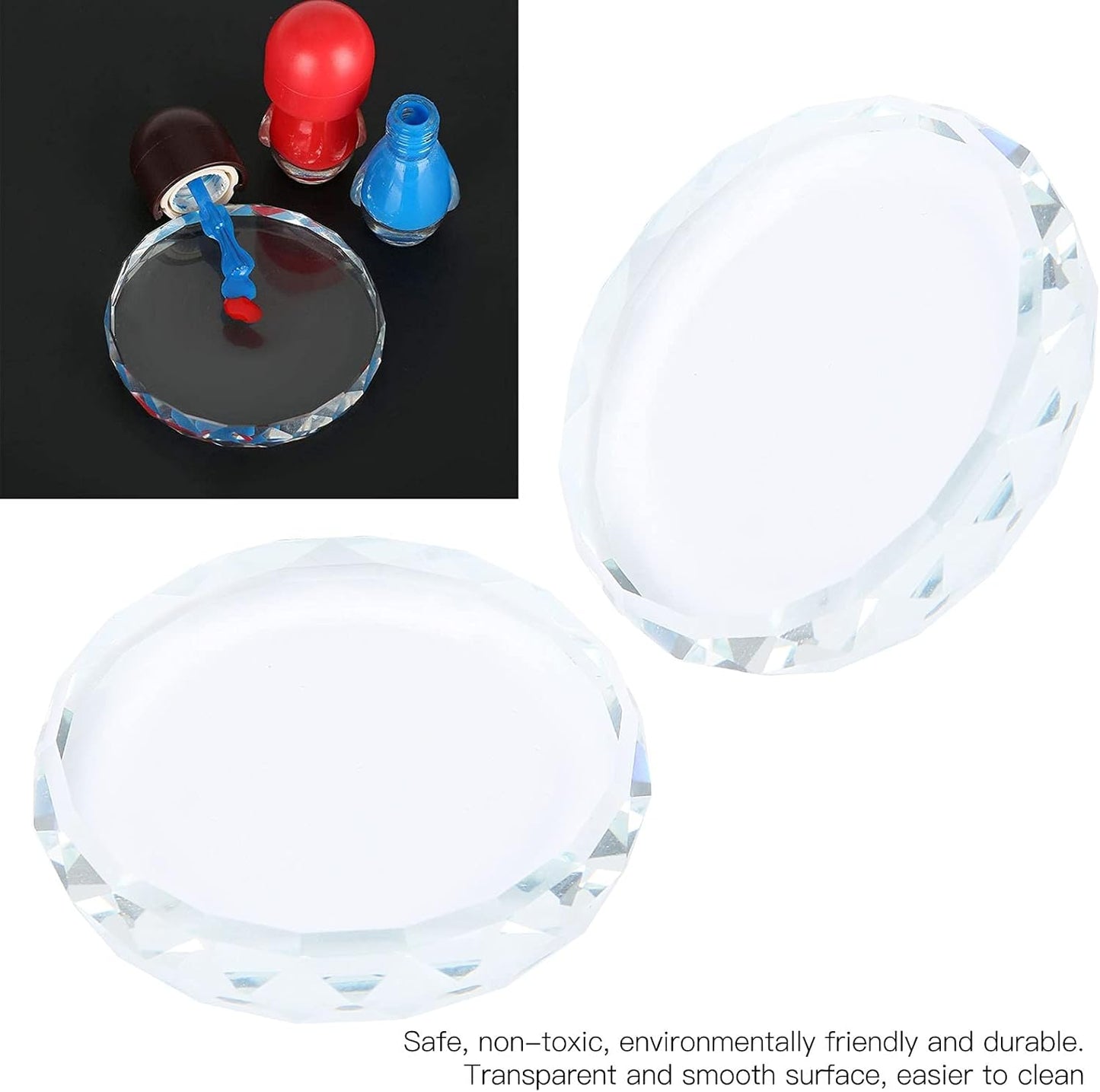 Nail Art Palette, 2pcs Nail Art Palettes Color Mixing Tool for DIY Makeup Mixing Palette Drawing Color Dish Toning Glass Nail Tips Painting Tray False Eyelash Glue Hold Makeup Pallet