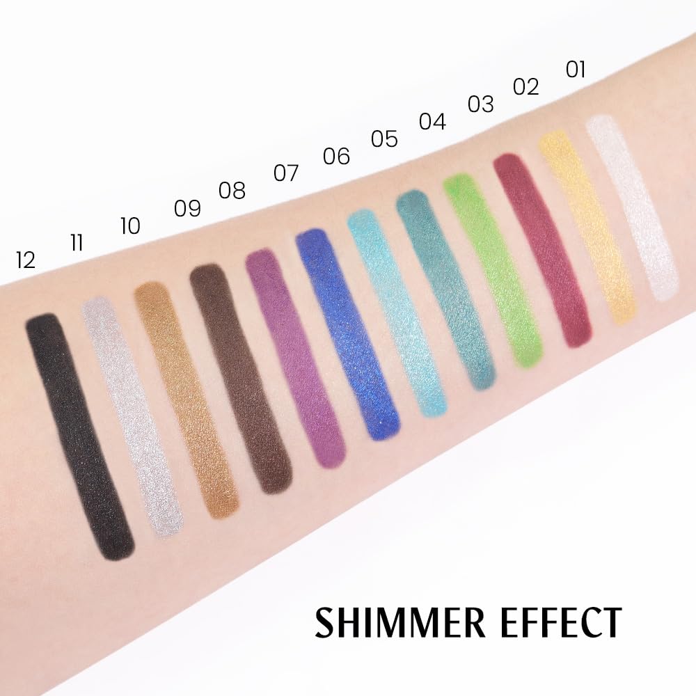 evpct 12Pcs Colored Glitter Shimmery Shimmer Gel Eyeliner Pencils Set for Women, Green Blue White Black Purple Eyeliner Waterline Waterproof lapiz de ojos delineador de ojos contra el agua eye Makeup