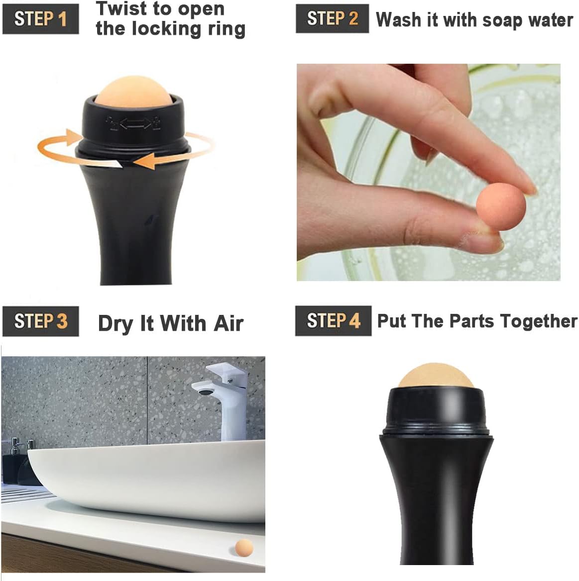 2Pcs Volcanic Face Roller Oil Control On The Go Oil-Absorbing Blotting Tool Natural Volcanic Roller Stone Ball (Black and White)