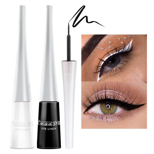 evpct 2Pcs White Black Liquid Eyeliner Set Waterproof White Eye Liners for Women Eyes Wing Eyeliner Stamps Shapes Colored Eyeliner delineador de ojos a prueba de agua contra el agua blanco para ojos
