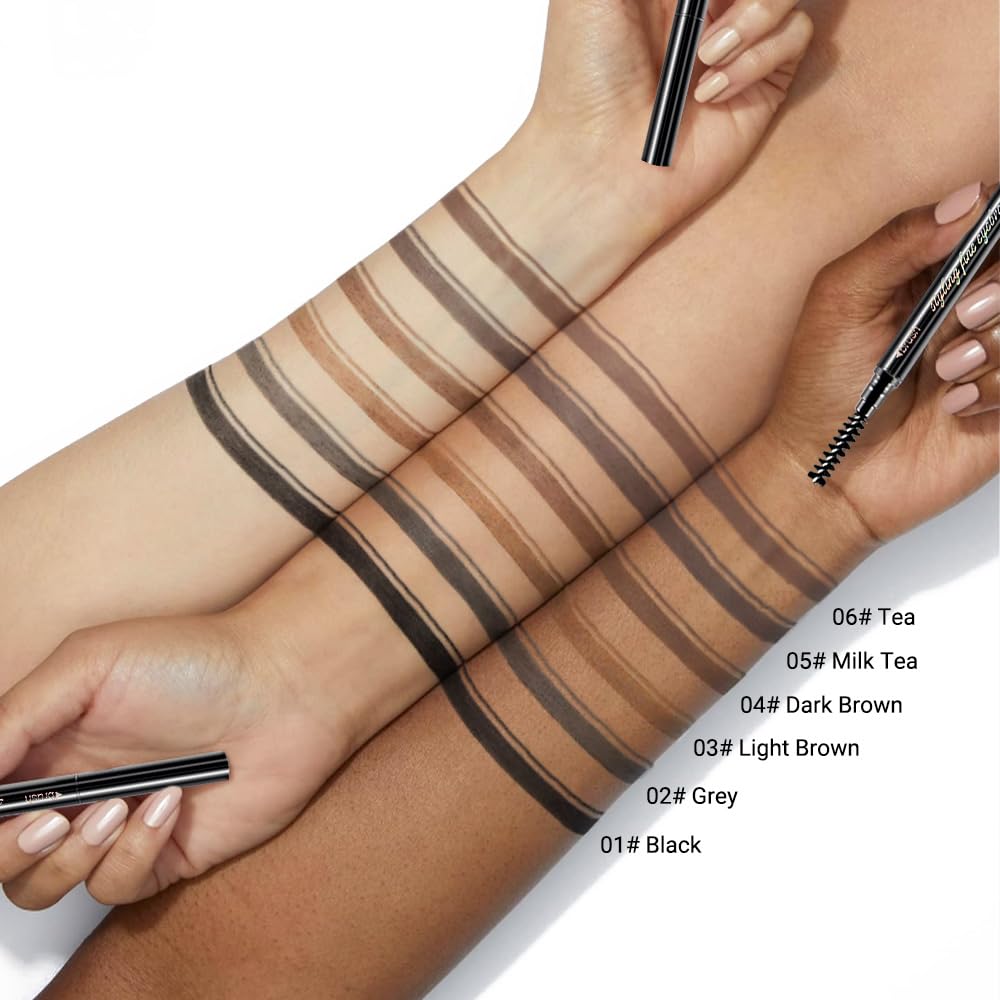 5 Pcs Waterproof Dual-Sided Fine Tip Eye Brow Pencils Pack,Ultra-Fine Mechanical Precise Pencil,Draws Tiny Brow Hairs, Defines, Fills Eyebrows, Shapes, Contours, Combs,1mm Pen Point (Pack of 5)-Tea