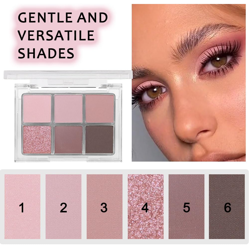 6 Colors Nude Pink Purple Matte Shimmer Eyeshadow Palette for Eye Makeup,High Pigmented Brown Eye Shadow Primers Powder Palet de sombras de ojos