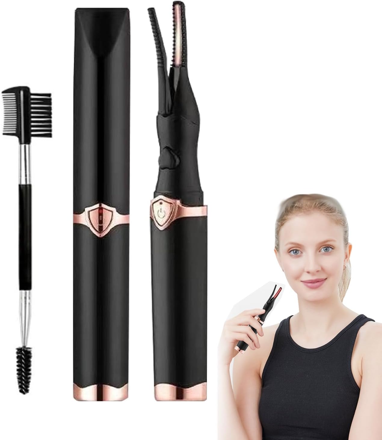 Peshoriadm Eyelash Curler, 2-in-1 Electric Heated Eyelash Curler, 3 Temperature Modes, USB Rechargeable Eyelash Styling Tool,Natural Curling for Women Makeup Tools (Black)