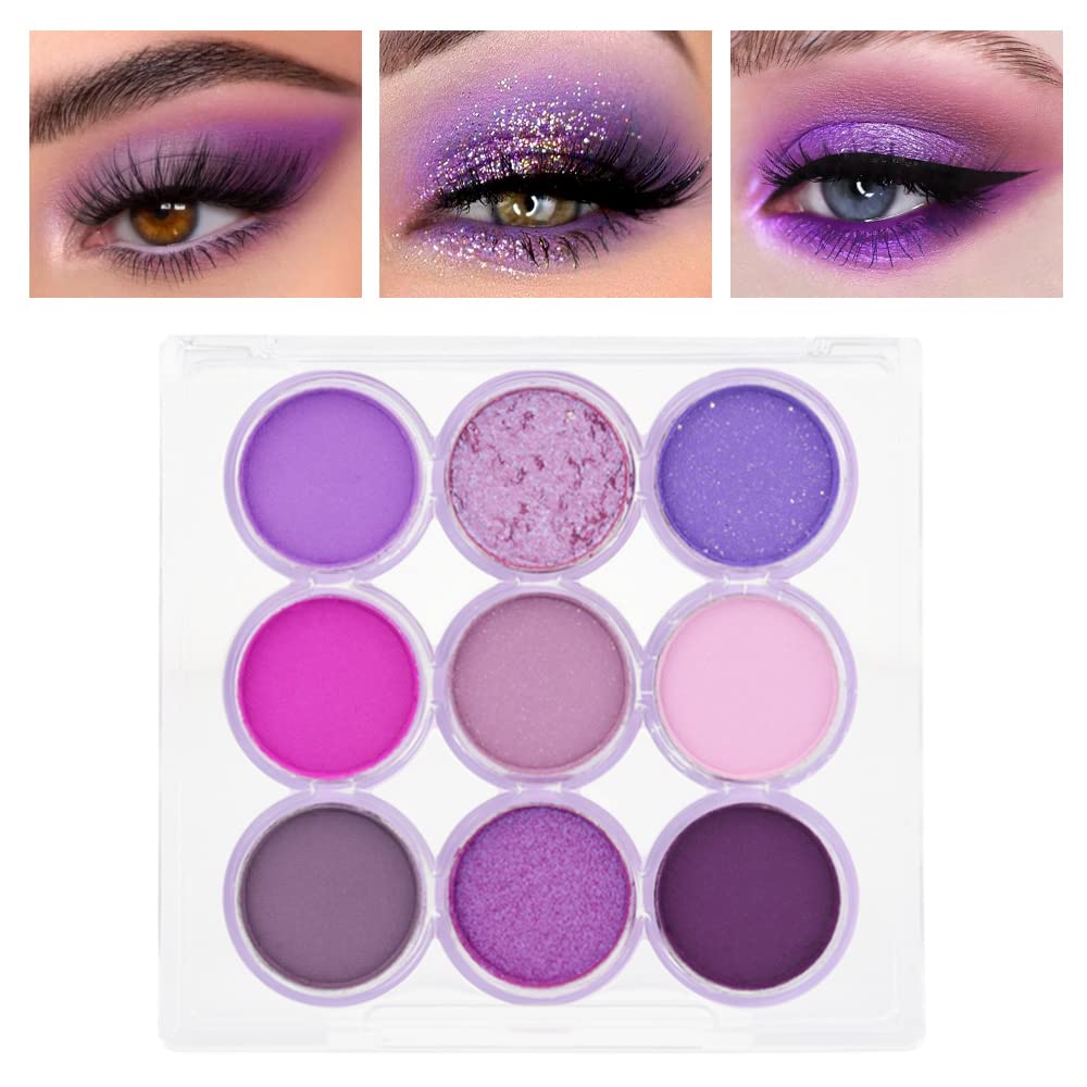 Waterproof 9-Color Shimmer & Matte Eyeshadow Palette – Long-Wearing, Highly Pigmented Glitter Powder with Matt Pink & Shiny Purple Shades.paleta de sombras