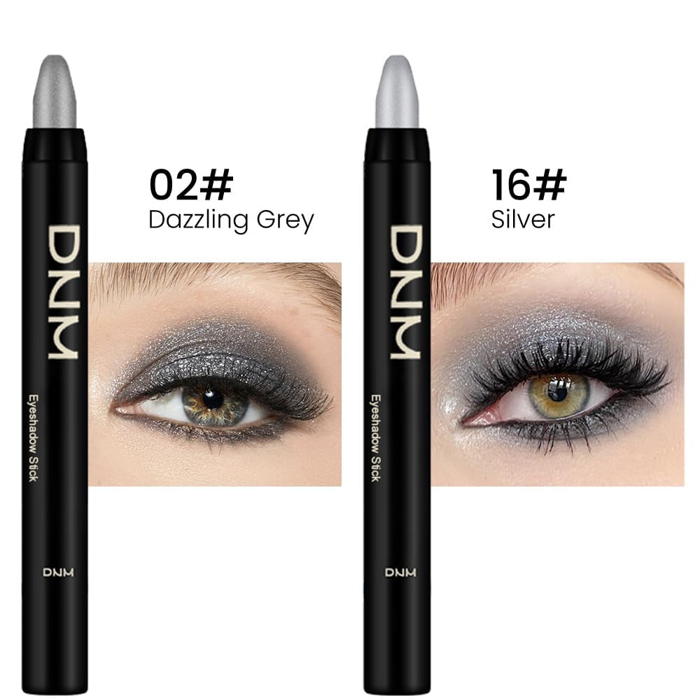 evpct 2Pcs Cream Eyeshadow Sticks Set for Eyes Dazzling Grey & Silver Shimmer Eye Crayon Shadow Brightener Stick Pencil Pen Bulk sombras en crema para ojos 02+16