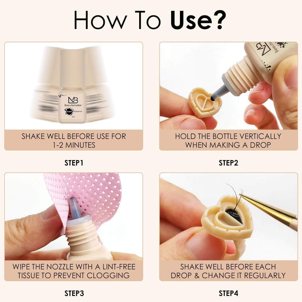 Super Strong Eyelash Extension Glue- 5ml/0.3s Drying Time/7-8 Weeks Retention/Waterproof Black Lash Glue/Professional Eyelash Adhesive for Individual Lash Extensions