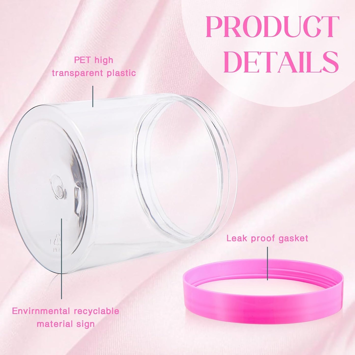 Patelai 4 Pieces Round Wide-mouth Leak Proof Plastic Container Jars with Lids for Travel Storage Makeup Beauty Products Face Creams Oils Salves Ointments DIY Making(16 Ounce,Pink)