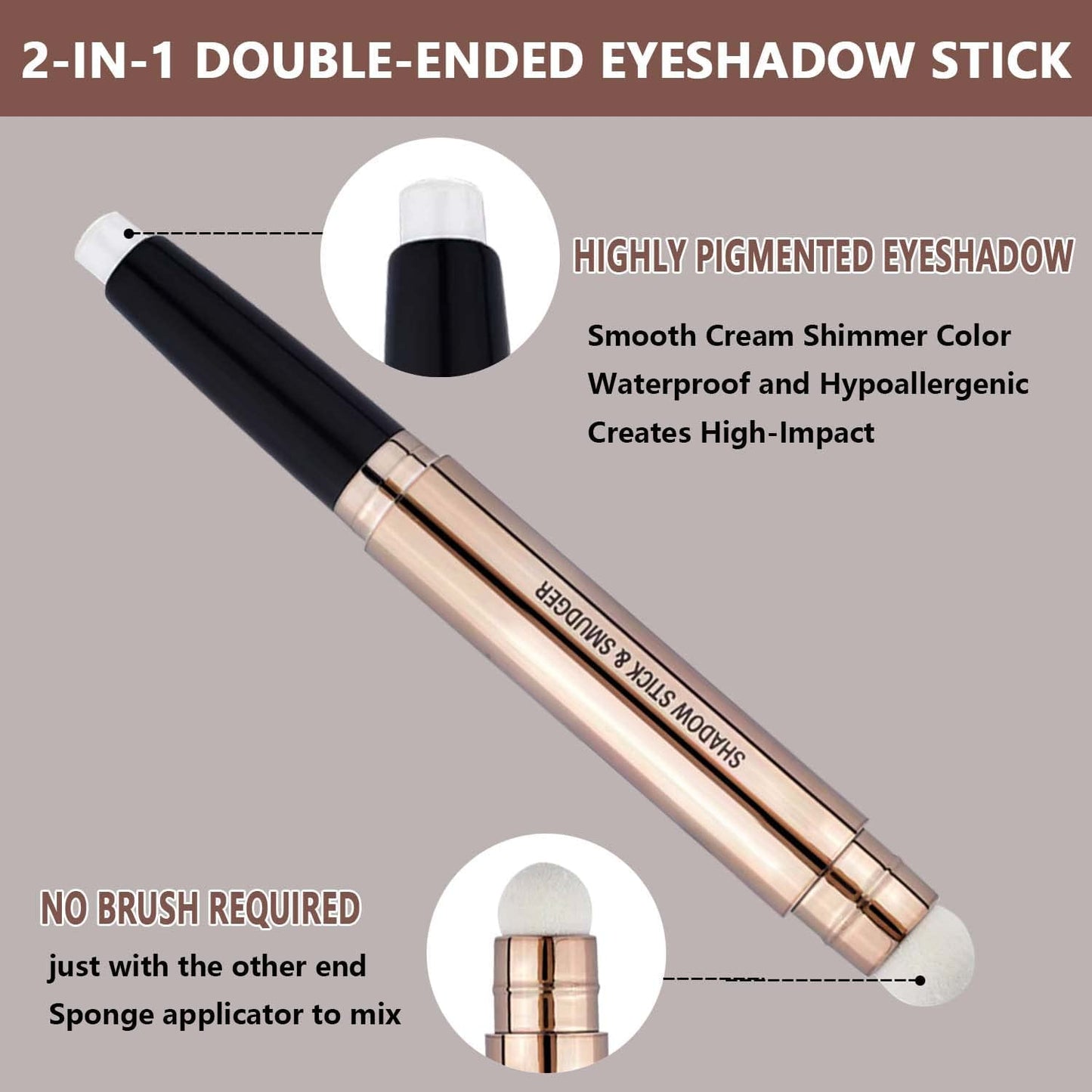 white Eyeshadow Stick And Sponge Makeup Brush Cream Shimmer Smooth Shadow Pencil Eyeliner Long Lasting Waterproof Eye Shadow Highlighter Stick Hypoallergenic Multi-Dimensional Eyes Look ( # 01)