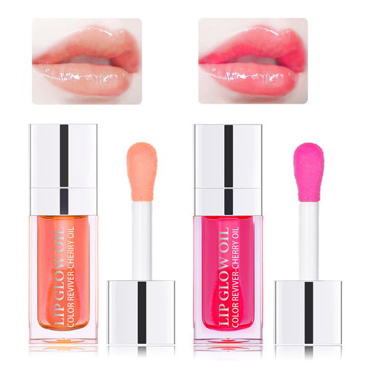 Hydrating Lip Glow Oil Moisturizing Plumping Lip Tint Lip Gloss Transparent Lip Balm Long Lasting Nourishing Repairing Lightening Lip Lines (001#+015#)
