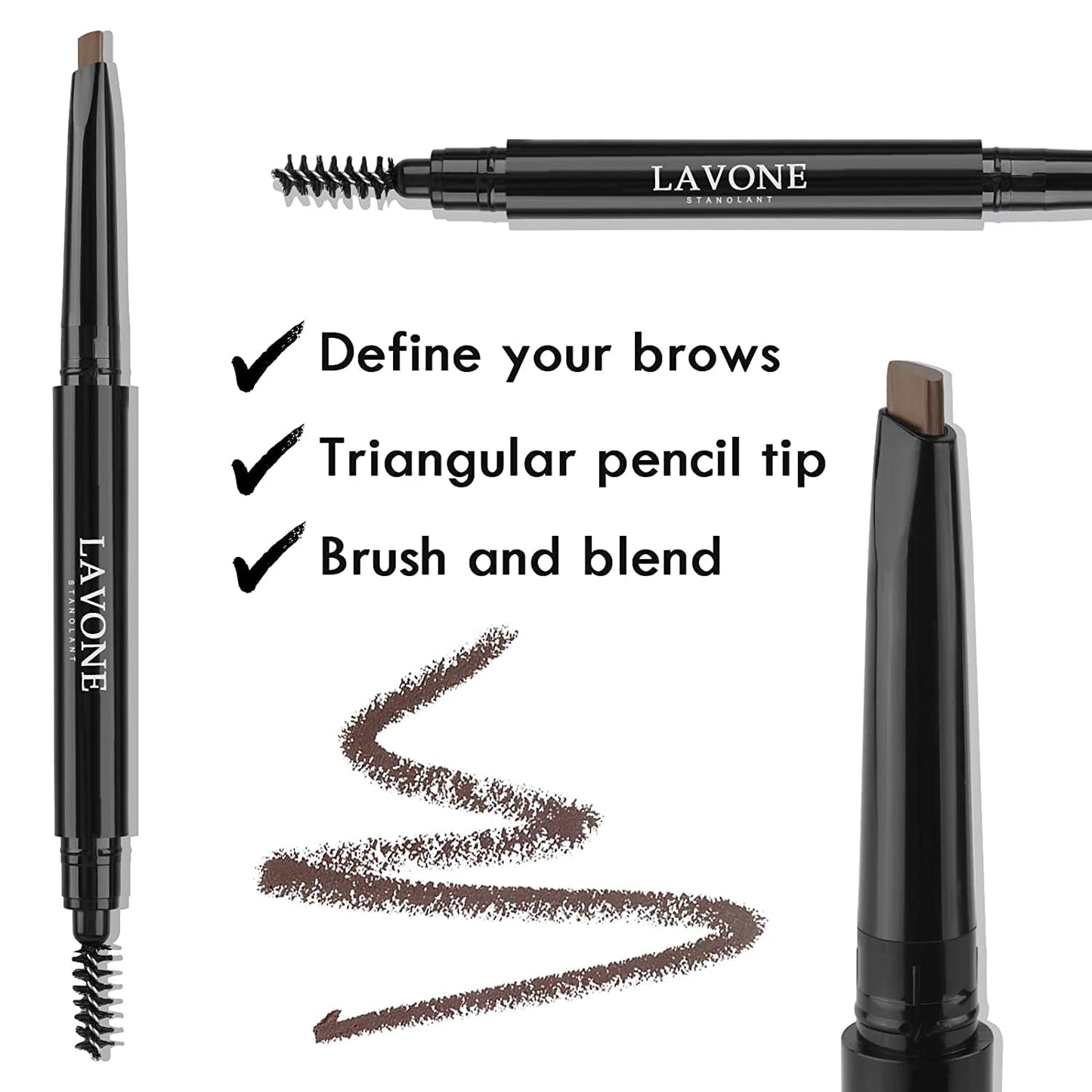 LAVONE Eyebrow Stamp Pencil Kit - Makeup Brow Stamp Trio with Waterproof Eyebrow Pencil, Eyeliner, Pomade, Dual-ended Brush - Dark Coffee