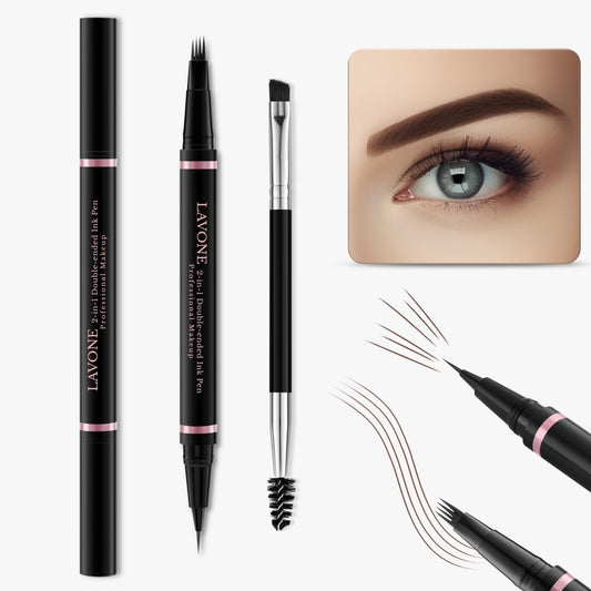 Eyebrow Pencil,2-in-1 Waterproof Eyebrow Pen with 4 Tip Brow Pen and Ultra-Precise Brow Pencil,with Dual-ended Eyebrow Brush,Eyebrow Makeup for Natural Looking Eyebrows-Dark Coffee