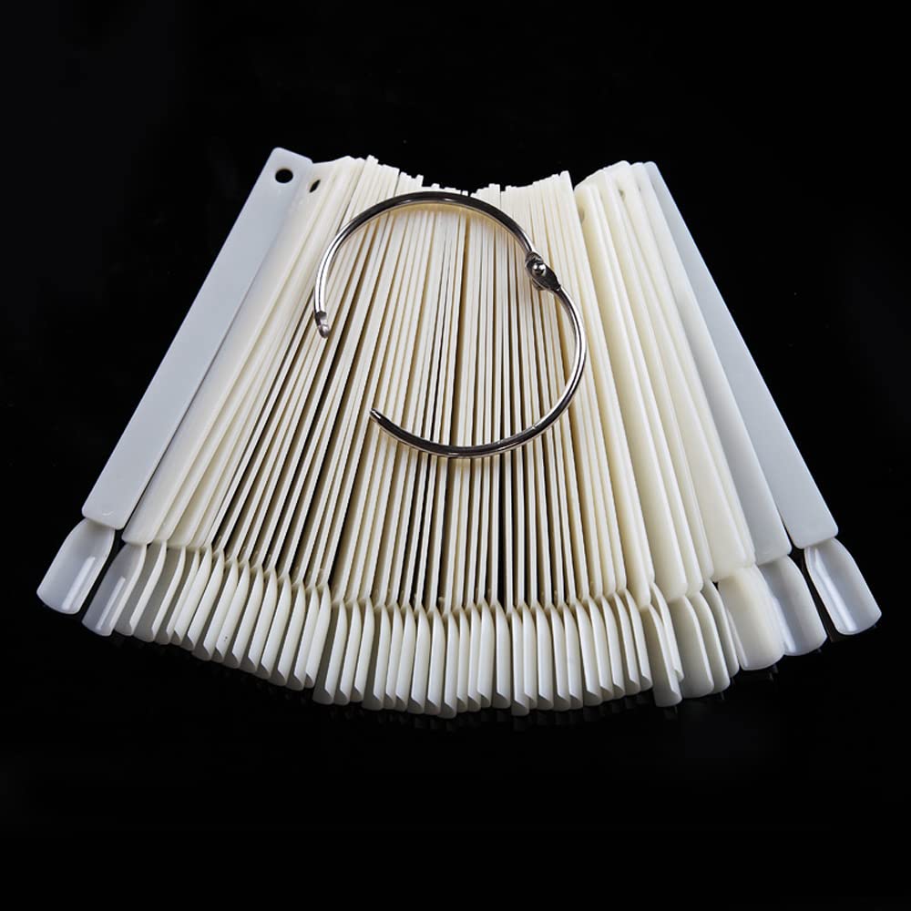 JASSINS 50 Pcs Nail Swatch Sticks with Ring, Fan-shaped Nail Art Polish Practice Display Tips Nail Sample Sticks, Nail Practice Color Display Polish Board