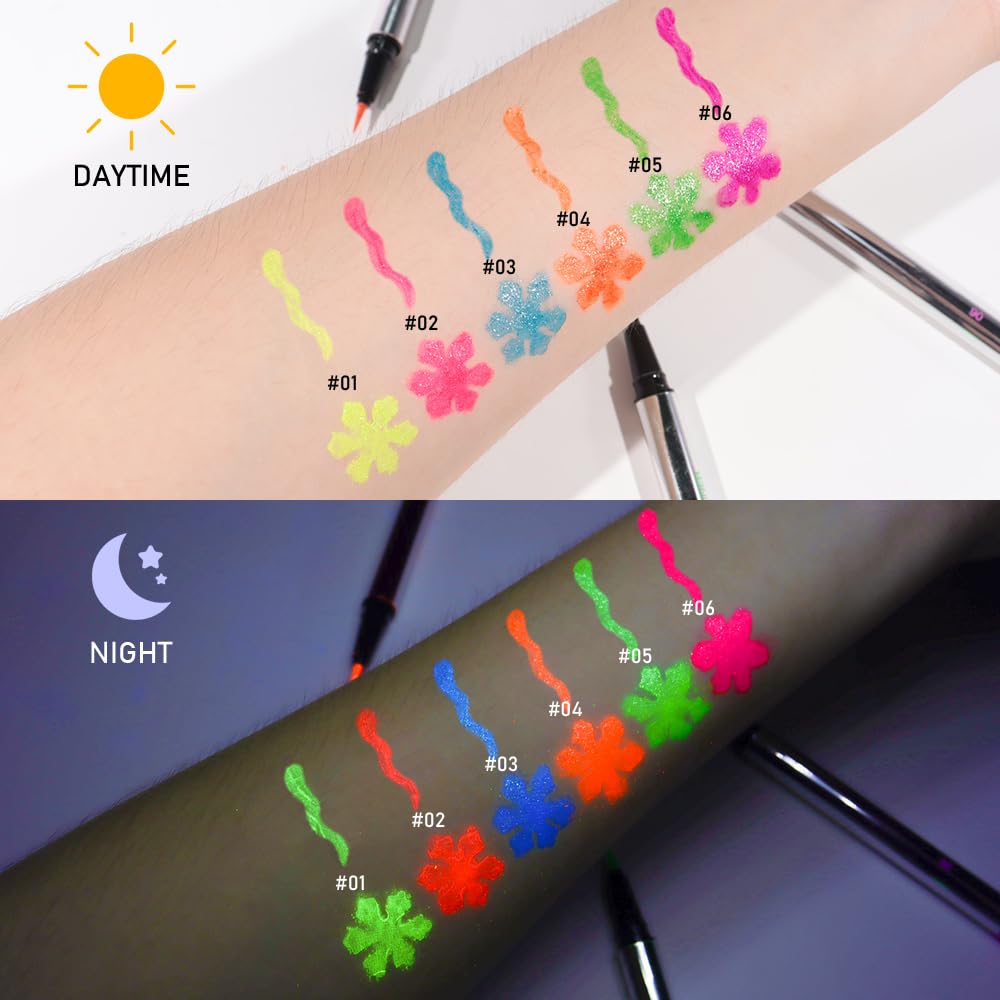 evpct Green Shimmer Eyeliner UV Neon Gel Eyeliner Pencil Makeup, Rainbow Halloween Colored Colorful Gel Eye Liner Pen Glow in Dark Makeup, Long Lasting Waterproof Eyeliners for Face Body Painting