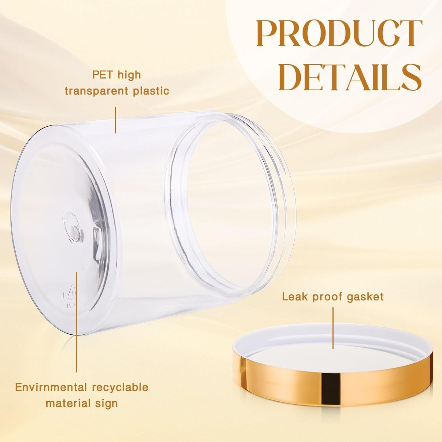 Patelai 4 Pieces Round Wide-mouth Leak Proof Plastic Container Jars with Lids for Travel Storage Makeup Beauty Products Face Creams Oils Salves Ointments DIY Making(16 Ounce,Gold)