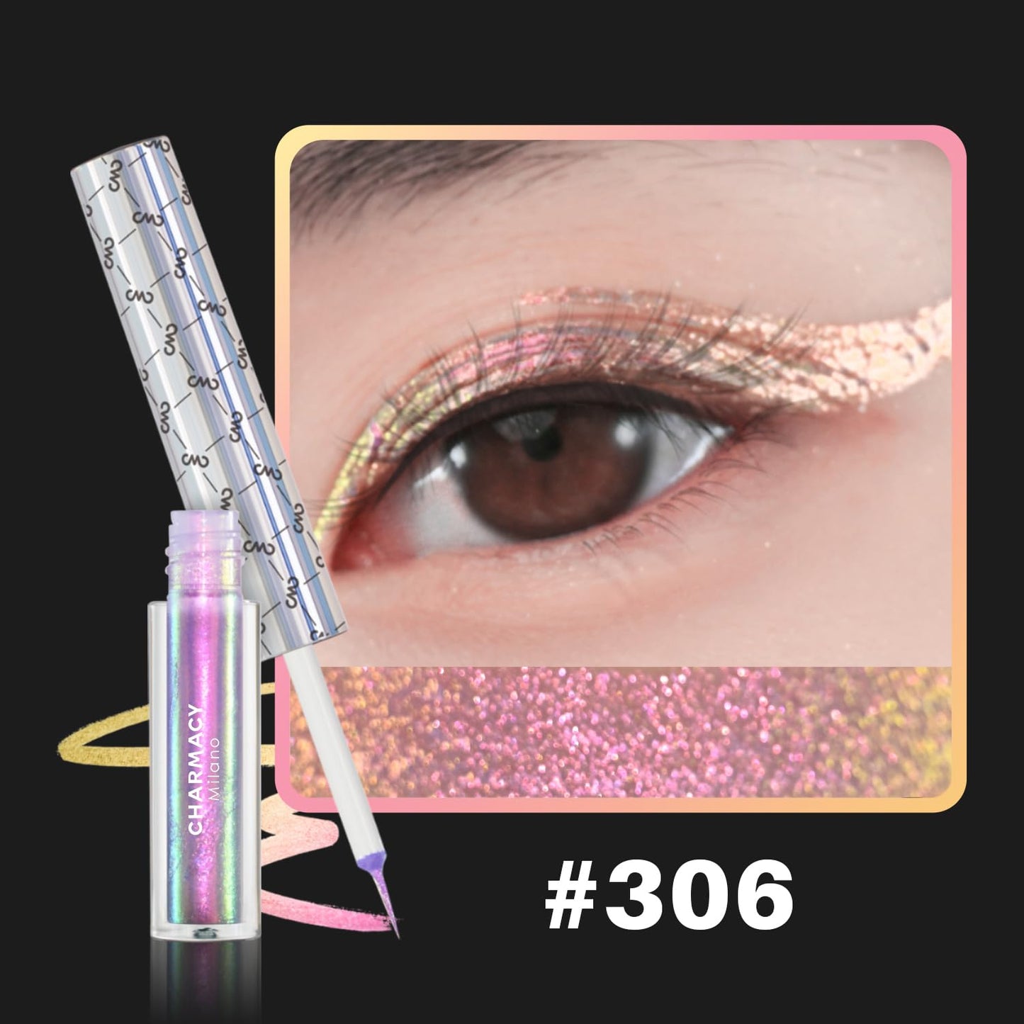 CHARMACY Chameleon Liquid Eyeliner, Liquid Glitter Eyeliner, Highly Pigmented, Metallic MultiColor Shifting waterproof Eyeliner, Ultra-Fine Tip, Longwearing, Smudge-proof (#306)