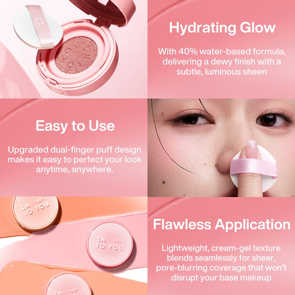 INTO YOU Cream Blush Air Cushion for Cheeks Eyes, Moisturizing, Lightweight, Dewy Finish Face Makeup, Long Wearing, Buildable, Blendable, Pigmented Liquid Blush, for All Skin Tones, Cool Lavender